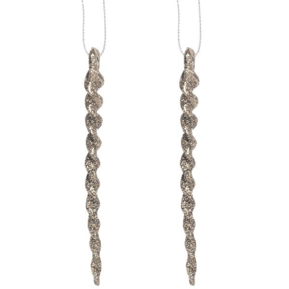 Подвески в блестках «Ледяные сосульки» 10 см (набор 2шт), шампань