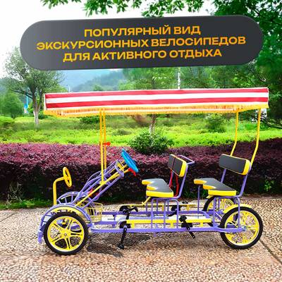 Семейный велосипед, трехместный, фиолетовый