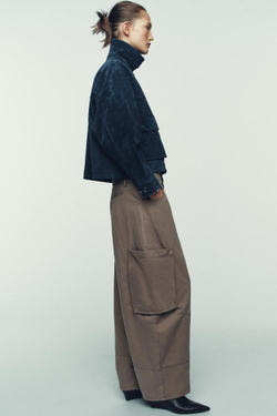 ZARA КУРТКА-БОМБЕР ИЗ 100% КОЖИ, МОРСКОЙ СИНИЙ