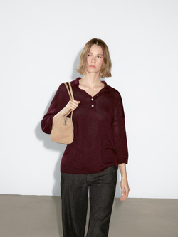 Massimo Dutti Свитер оверсайз с воротником поло, гранатовый