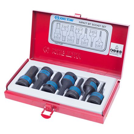 Цена на KING TONY (4407MP) Набор ударных торцевых насадок 1/2", HEX, 4-14 мм, L = 60 мм, 7 предметов