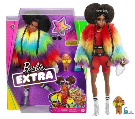 Кукла Mattel Barbie Extra - Экстра в меховом радужном пальто с домашним пуделем - Барби GVR04