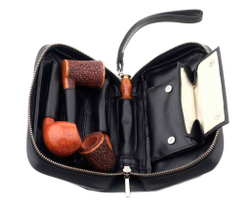 Сумка Ser Jacopo для 3 трубок и табака, натуральная кожа Наппа, подарочная упаковка