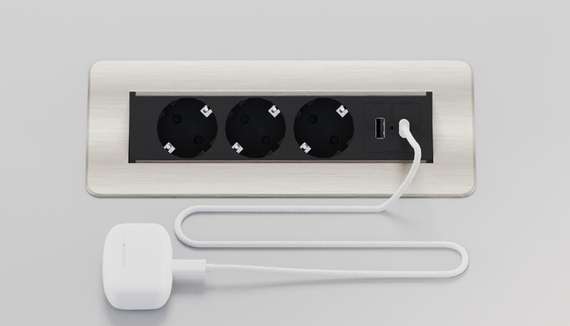 Блок розеток выдвижной горизонтальный (3 розетки, USB-A, USB-C) G4703-2AC.N Никель/Черный 245*111*3