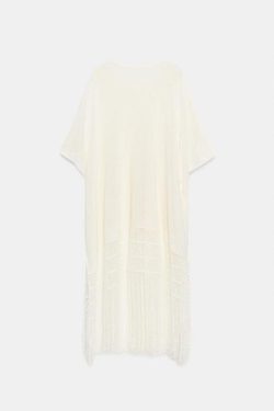 ZARA ВЯЗАНАЯ ТУНИКА С БАХРОМОЙ, СВЕТЛЫЙ ЭКРЮ