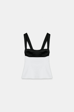 ZARA КОМБИНИРОВАННЫЙ ТОП С ЗАВЯЗКАМИ СЗАДИ, БЕЛЫЙ