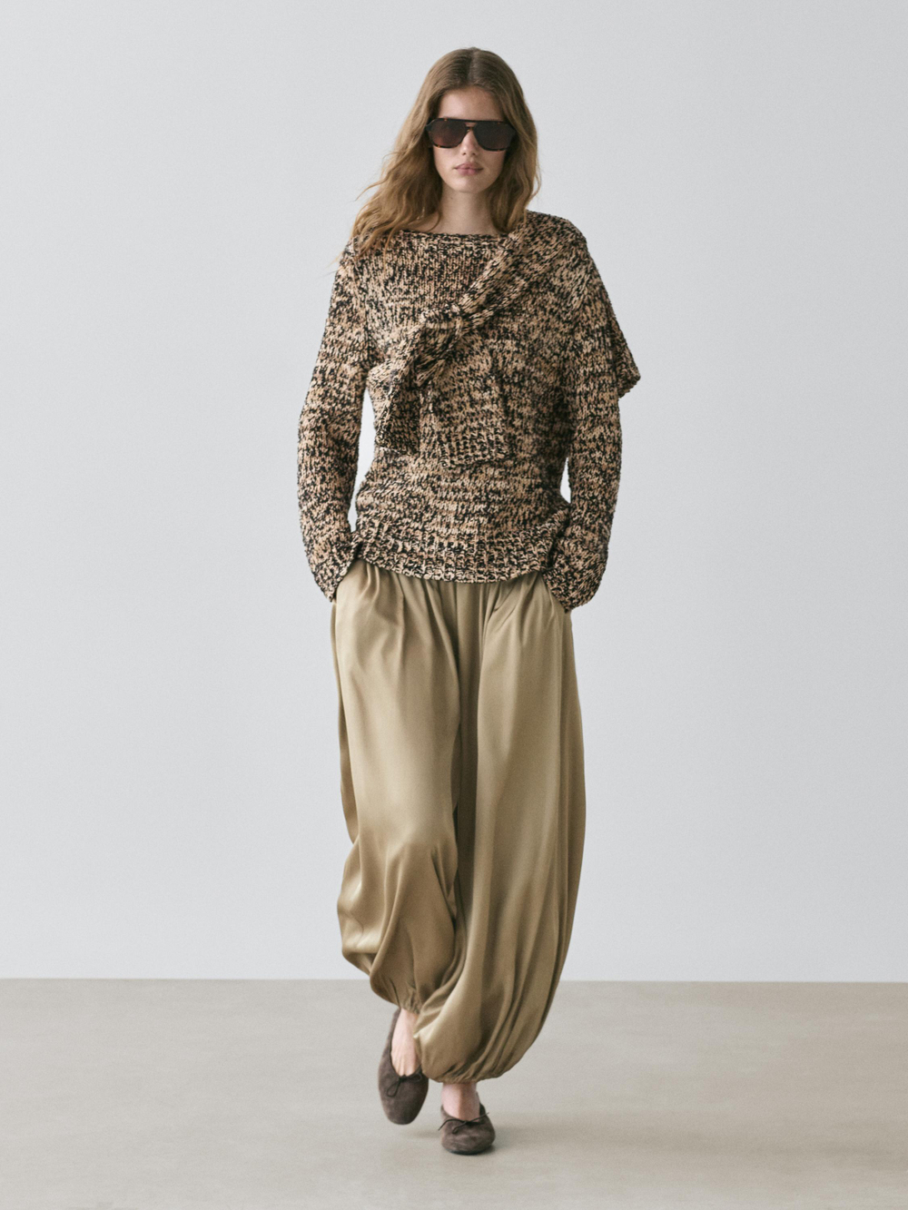 Massimo Dutti Атласные брюки-баллон, темно-синий