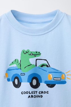 ZARA ФУТБОЛКА С АНИМАЛИСТИЧЕСКИМ ПРИНТОМ, НЕБЕСНО-ГОЛУБОЙ