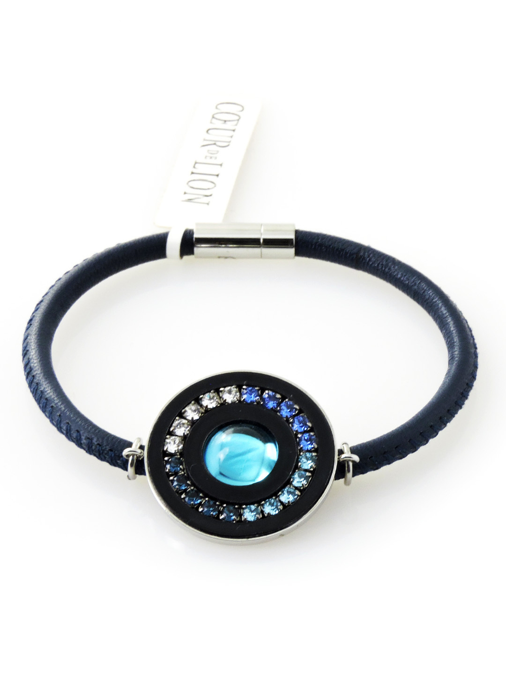 4697 Coeur de Lion темно-синий браслет из кожи с кулоном из кристаллов Сваровски - Parfum.cash