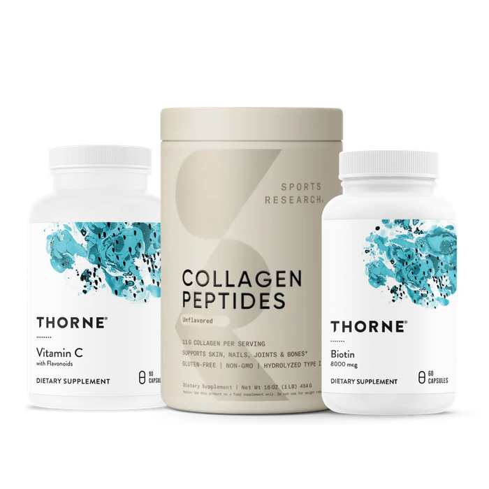 Комплект для ухода за кожей: Витамин С + Биотин-8 + Коллаген Peptides, Thorne Research + Sports Research
