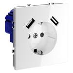 Розетка встраиваемая VOLTUM S70 с заземлением и защитными шторками, 16А, с USB, A+A, (белый глянцевы