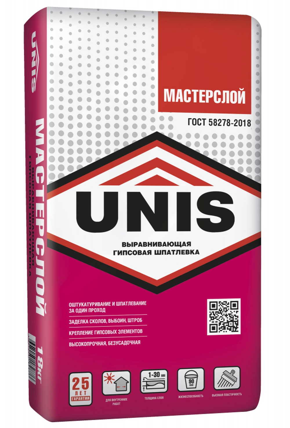 Шпатлёвка UNIS МАСТЕРСЛОЙ гипсовая толстослойная   18 кг