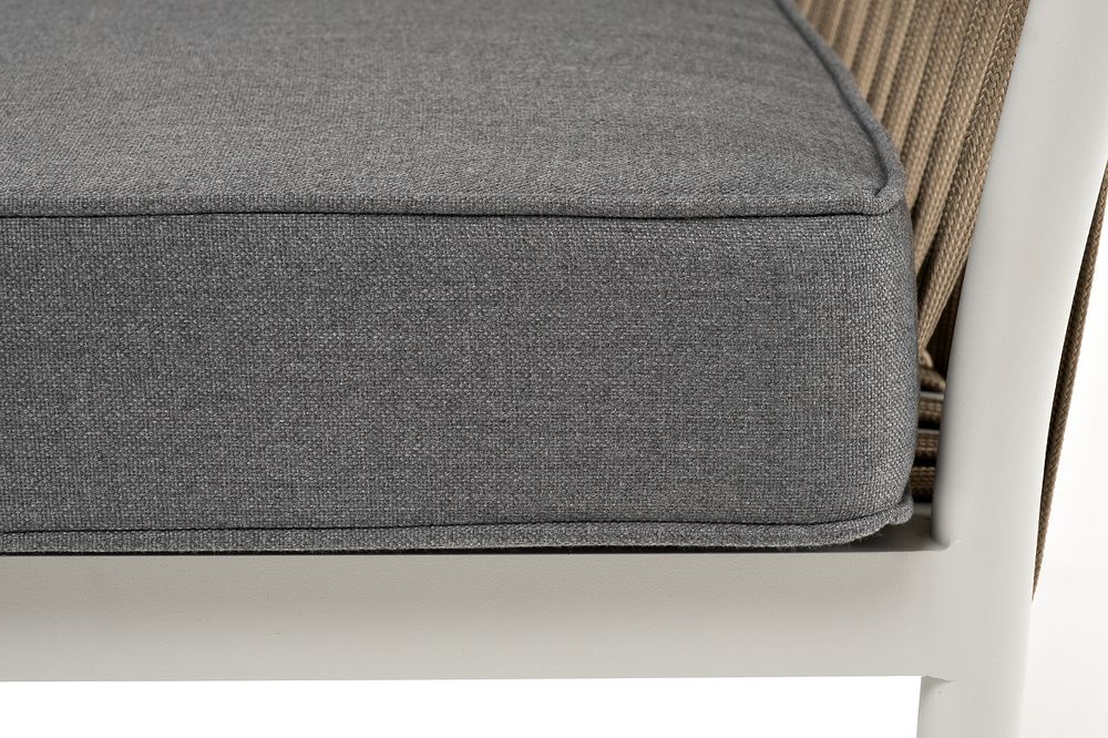 "Касабланка" диван 2-местный плетеный из роупа, каркас алюминий светло-серый (RAL7035) муар, роуп серо-коричневый 23мм, ткань серая 017