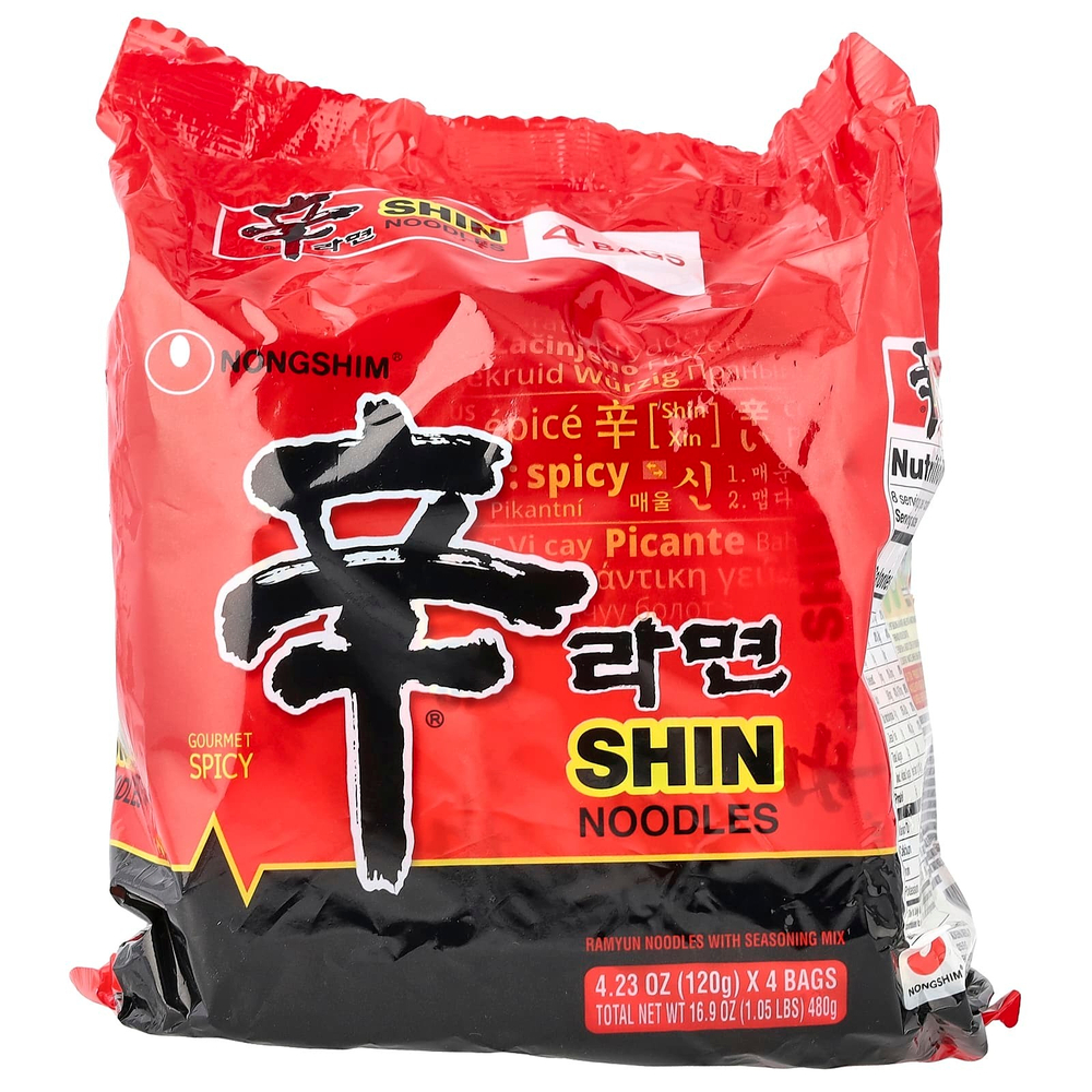 Nongshim, Shin Noodles, Gourmet Spicy, 4 пакетика по 120 г (4,23 унции)