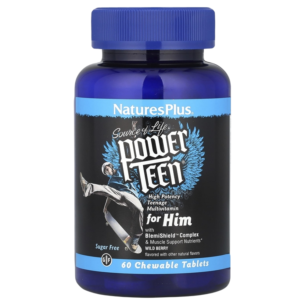 Natures Plus Power Teen® for Him 60 Chewable , Витамины для мальчиков-подростков, со вкусом лесных ягод