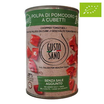 Помидоры резаные кубиками в собственном соку, органические, "Gusto Sano", 400 г