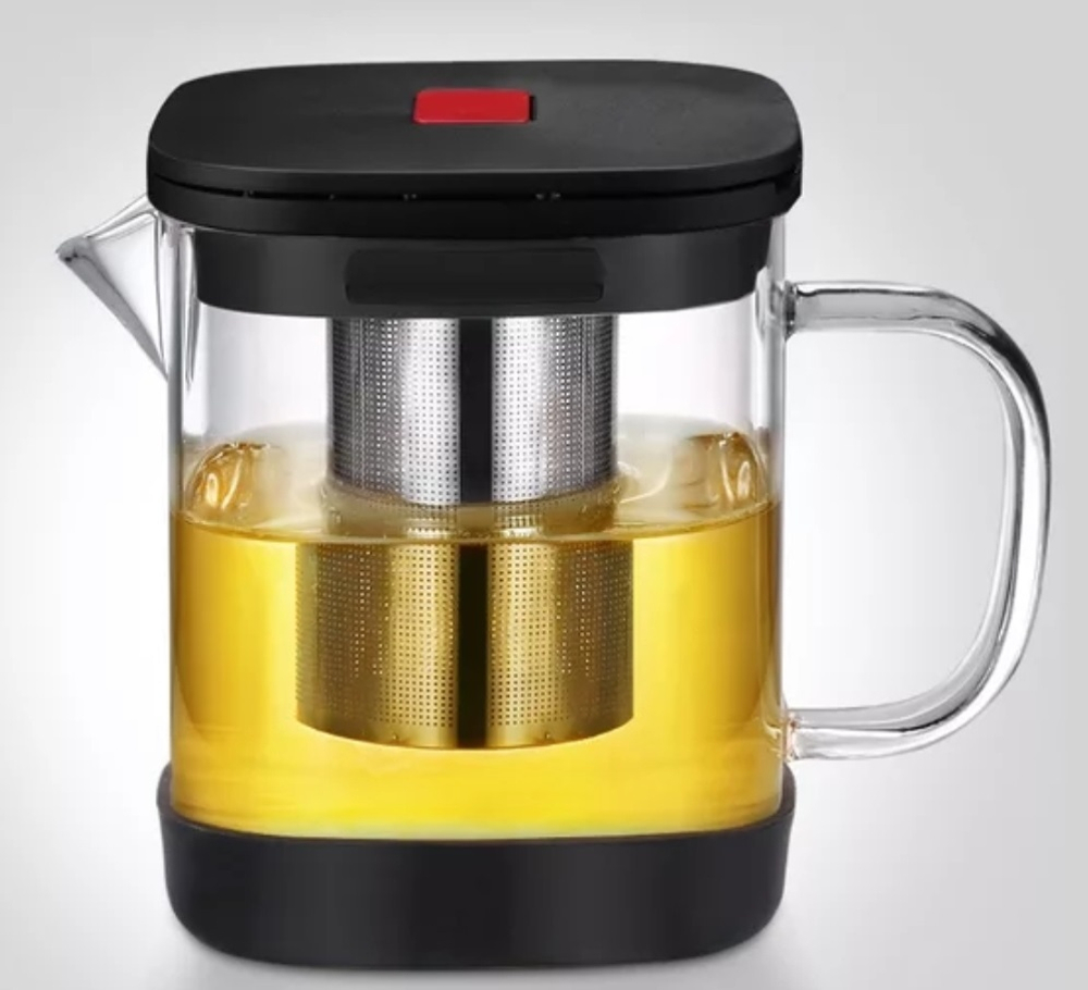 262004 Чайник с кнопкой, боросиликатное стекло, метал.сито, пластик.дно 1,1л