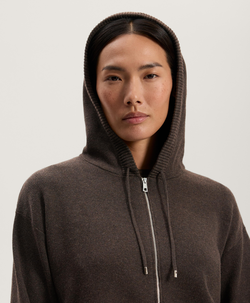 Oysho Вязаная куртка с капюшоном, коричневый