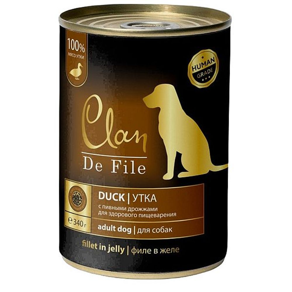 Влажный корм для собак CLAN De File Филе утки в желе, банка 340 г