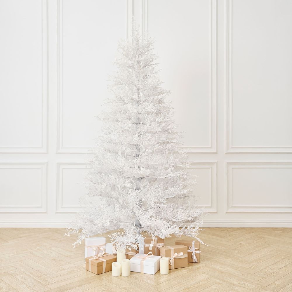 Искусственная белая елка с гирляндой встроенной «Normandia» Нормандия (коралловые ветки) от 2,1 м до 2,4 м