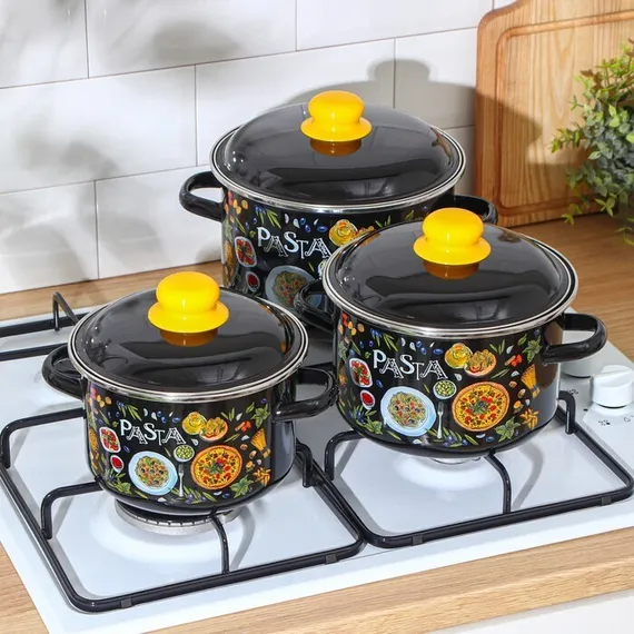 Набор кастрюль Pasta, 3 предмета: 2 л, 3 л, 4 л, индукция, цвет чёрный