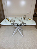 Кухонный раздвижной стол "Танго", белый мрамор