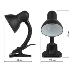 Настольный светильник ЭРА N-212-E27-40W-BK на прищепке черный