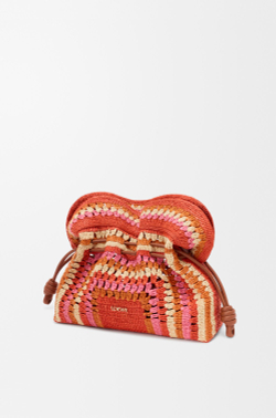 Loewe Средний клатч Flamenco из рафии и телячьей кожи, ярко-оранжевый/розовый