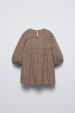 ZARA ПЛАТЬЕ ИЗ РЕЛЬЕФНОЙ ТКАНИ С ПРИНТОМ, КОРИЧНЕВЫЙ