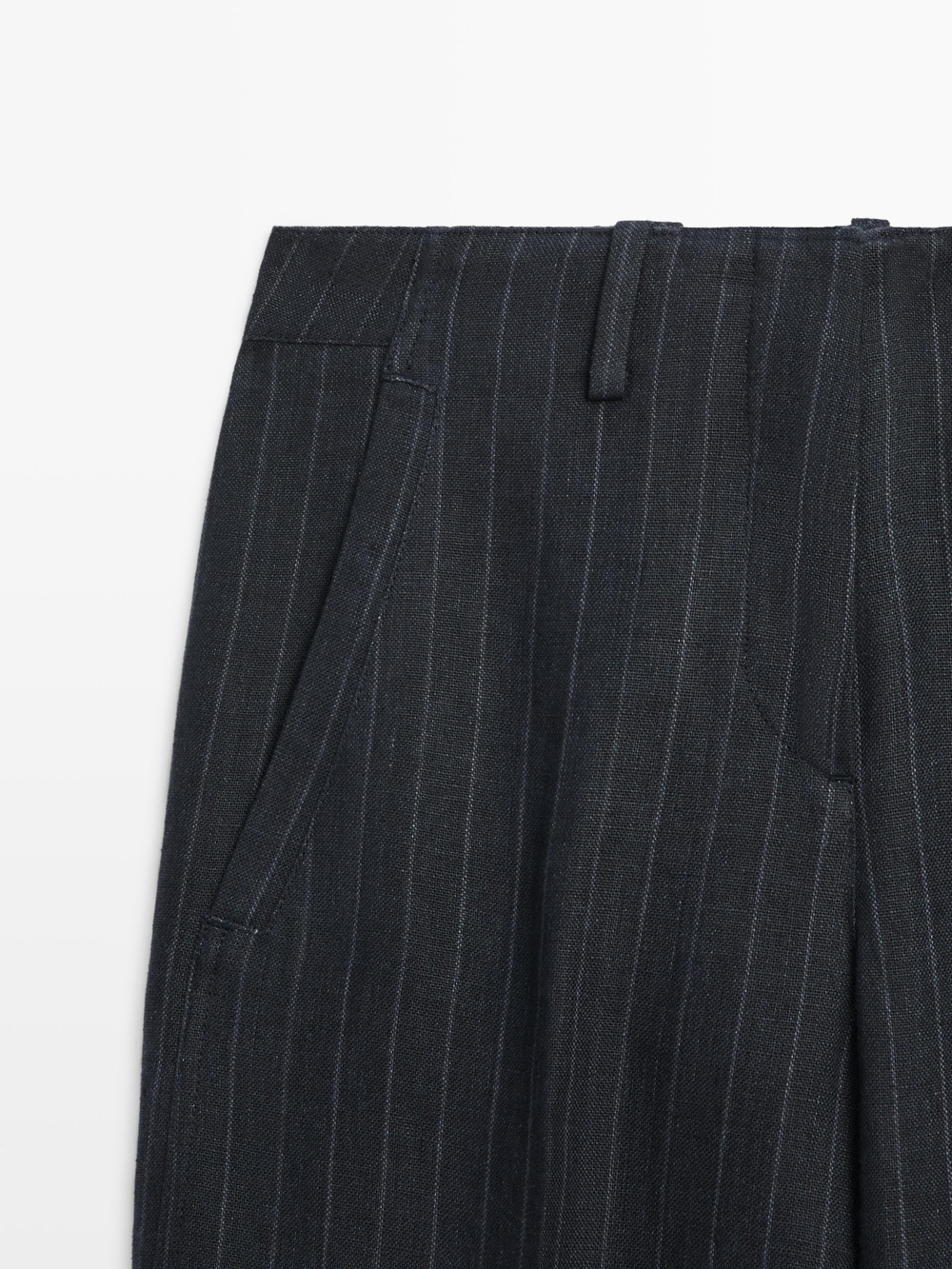 Massimo Dutti Широкие льняные брюки в тонкую полоску, темно-синий