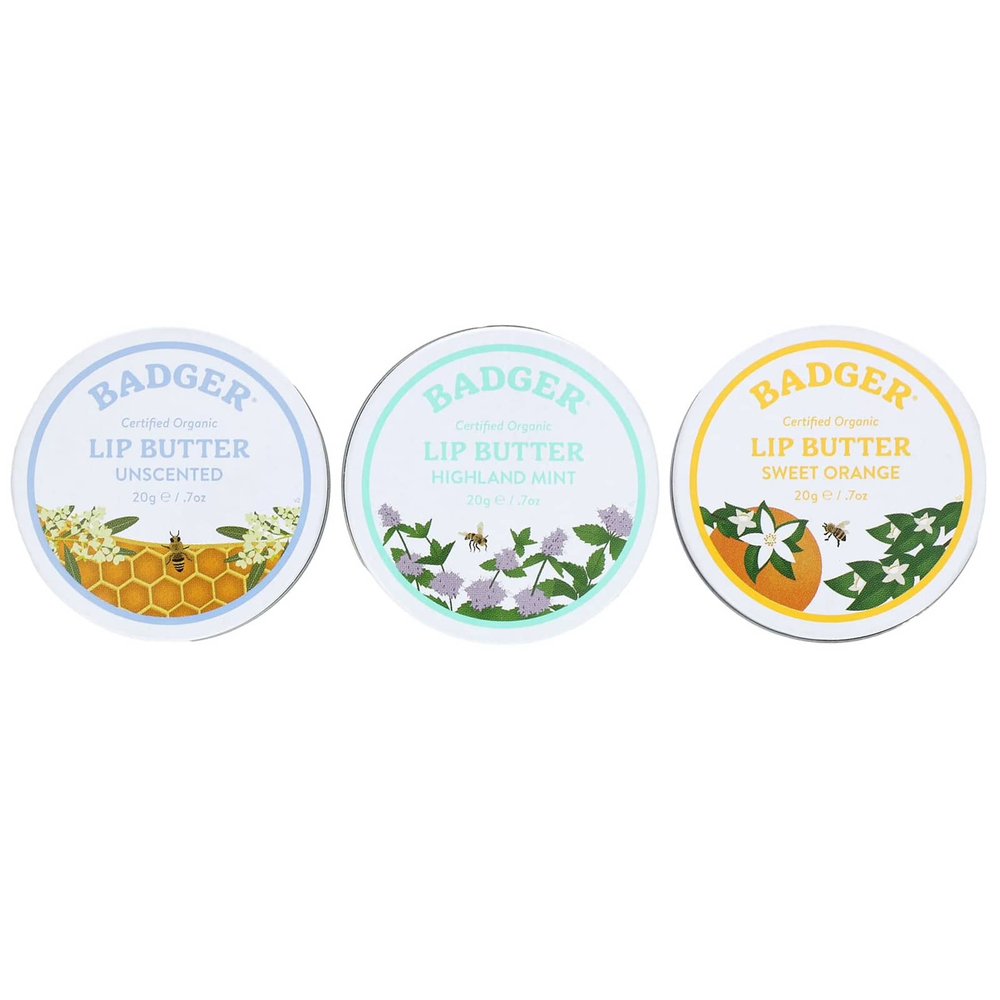 Badger, Lip Butter Tin Trio, набор из 3 предметов, 20 г (0,7 унции) в каждом