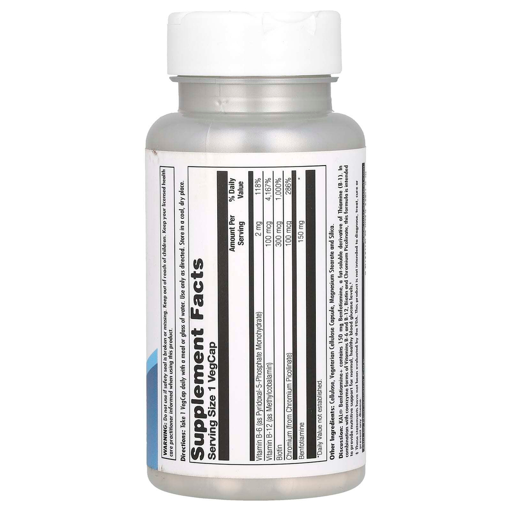 KAL, Benfotiamine+, 150 мг, 60 капсул с оболочкой из ингредиентов растительного происхождения