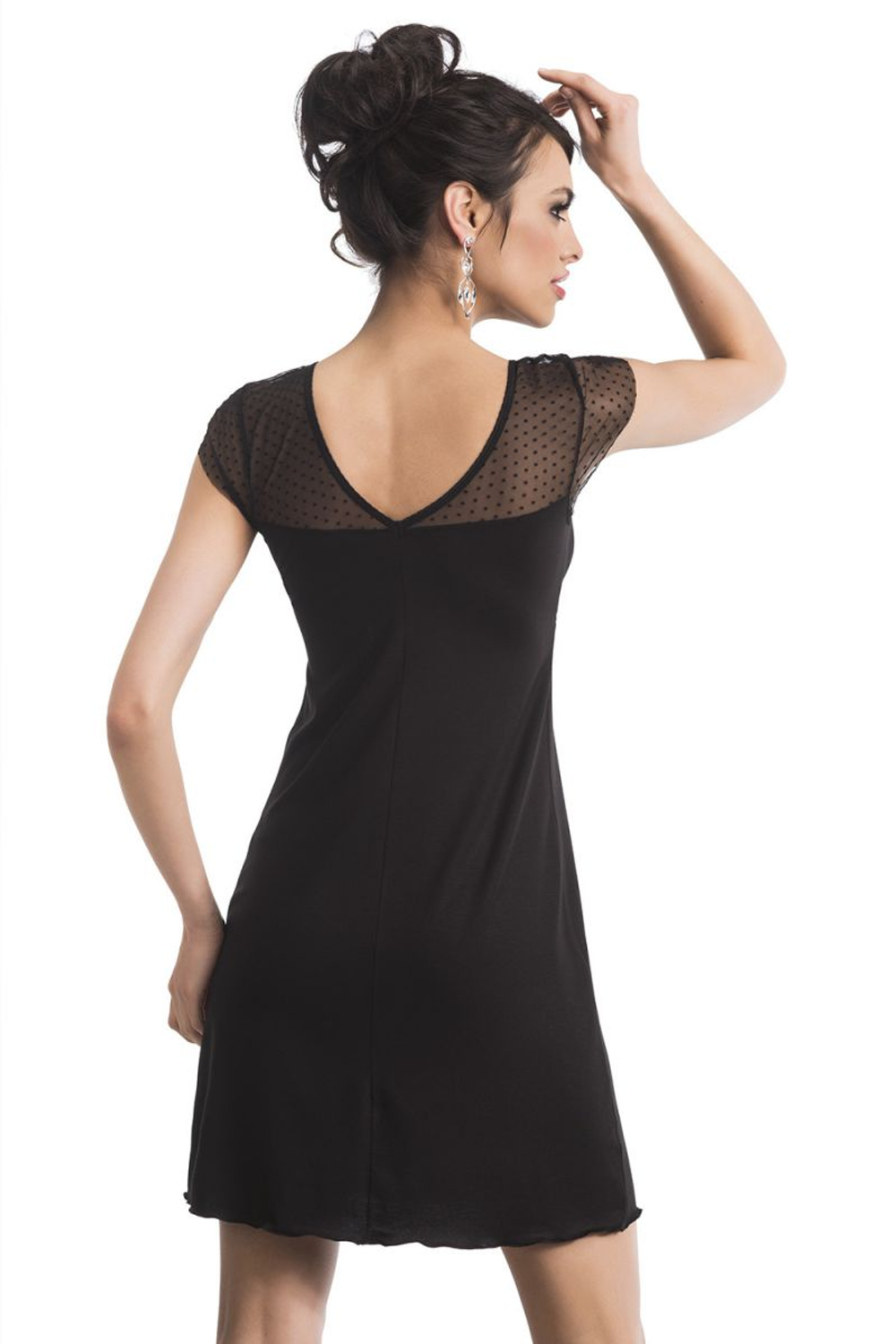 Сорочка Naomi с сетчатой верхней частью в горошек (Размер: M) (Цвет: черный)