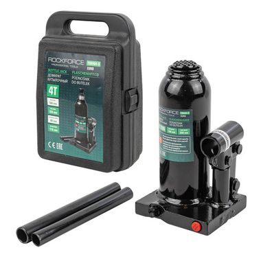 Домкрат бутылочный 4т с клапаном (высота подхвата-180мм, высота подъема-350мм, ход штока-110мм, ход винта-60мм)в кейсе RockForce##Rock FORCE RF-T90404-S(Euro)