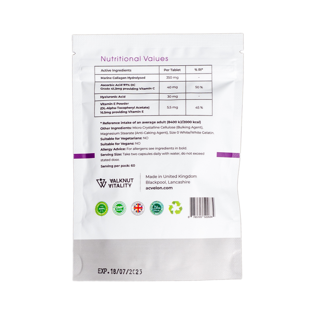 Acvelon Collagen 350 mg hyaluronic acid, vatamin C and E 60шт