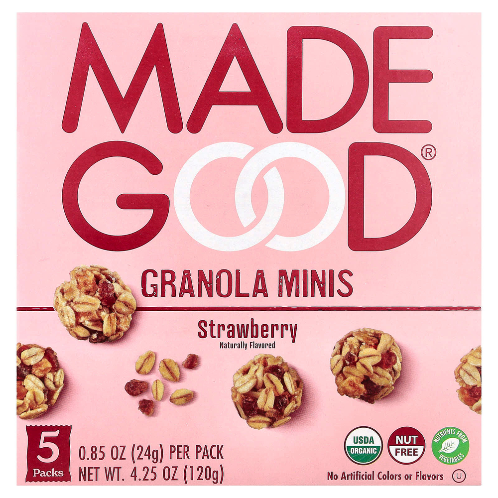 MadeGood, Гранола мини, с клубникой, 5 пакетиков по 24 г (0,85 унции)