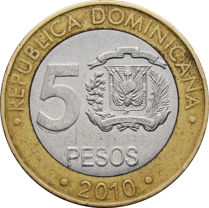 5 песо 2010 Доминикана