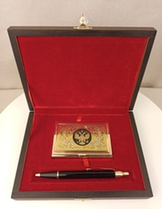 Набор "Гербовый" №15 визитница (Златоуст), ручка Паркер