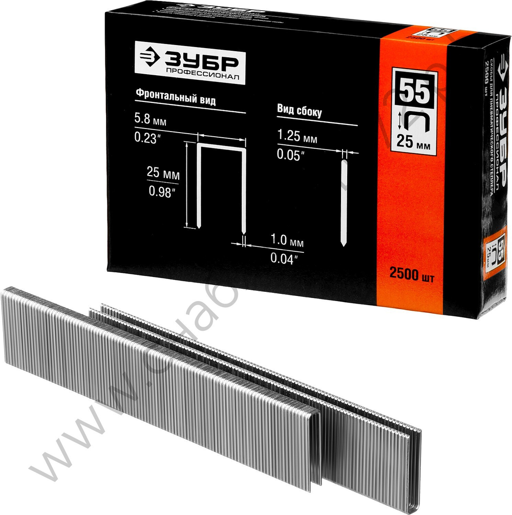 ЗУБР тип 18GA (55 / 90 / C) 25 мм, 2500 шт, скобы для степлера (31855-25)