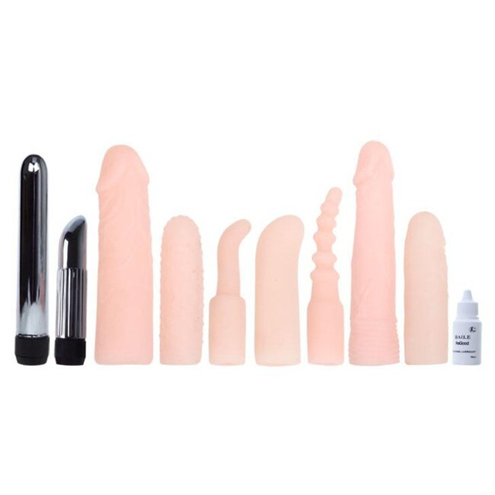 Набор насадок с вибромассажером Vibrator Kit New (Цвет: телесный, металлический)