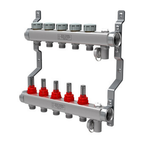 Коллекторная группа Royal Thermo 1" на  5 выходов с расходомерами и термостатическими вентилями