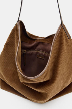 ZARA СУМКА-ШОПЕР С ЭФФЕКТОМ ВЕЛЬВЕТА, КОРИЧНЕВЫЙ