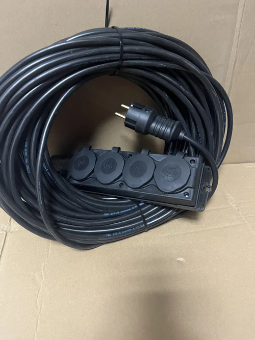 Удлинитель силовой строительный с заземлением NE-AD 2x1,5-30m-IP44 в бухте электрический сетевой садовый уличный для газонокосилки 30 метров 4 розетки 16А