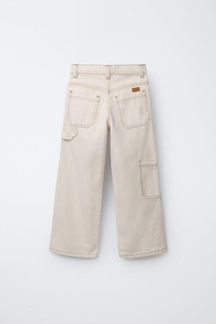 ZARA БРЮКИ КАРГО ЭКРЮ СО СТРОЧКОЙ, ЭКРЮ