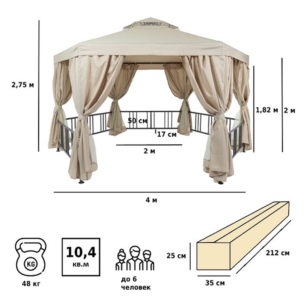 Шатер садовый Green Glade Gexagon Beige (сторона 200 см, площадь 10.5 м²)