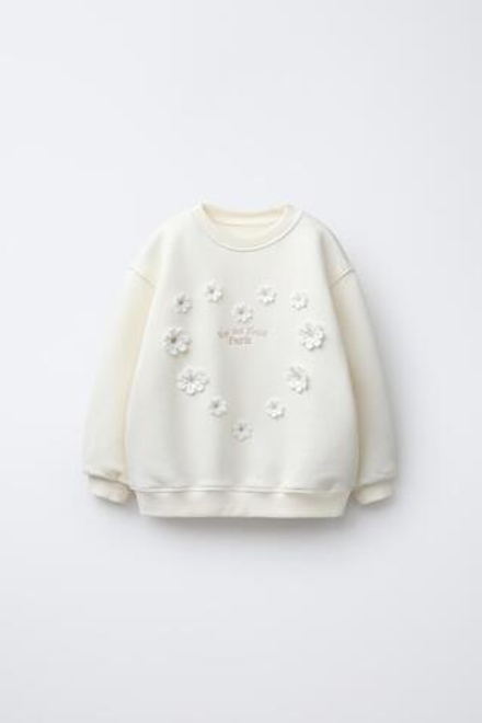 ZARA ТОЛСТОВКА С ЦВЕТАМИ, ЖЕЛТОВАТО-БЕЛЫЙ