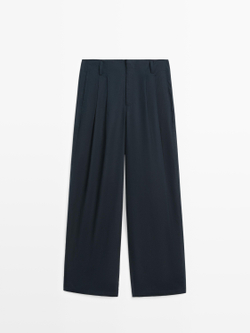 Massimo Dutti Хлопковые брюки широкого кроя, облегающие талию, темно-синий