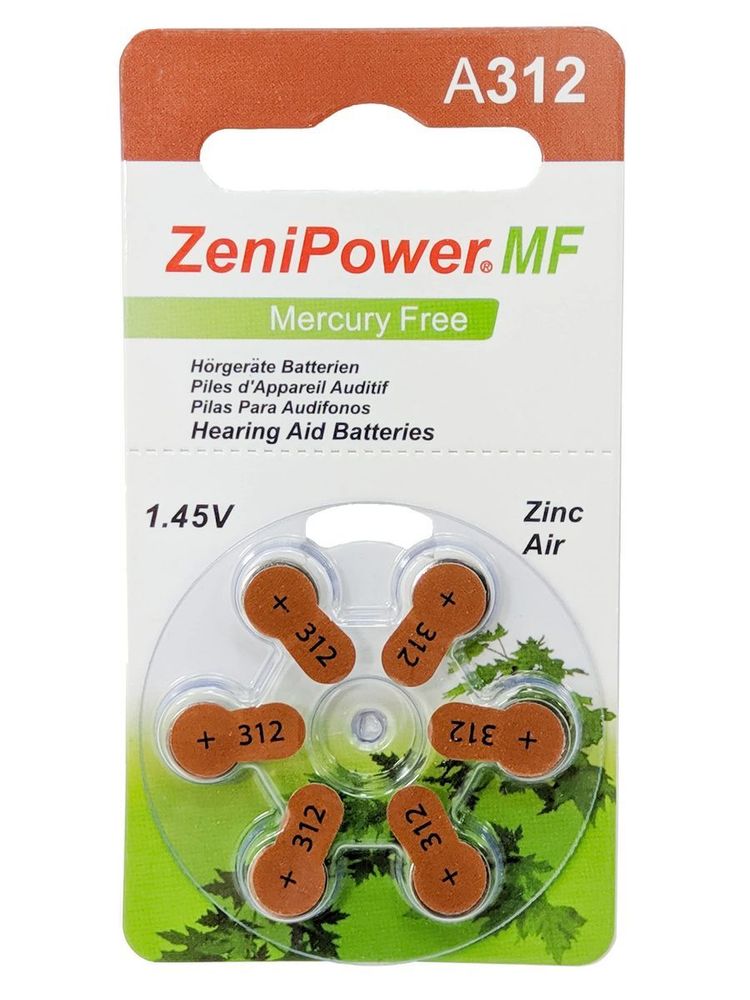 Набор батареек ZeniPower для слуховых аппаратов, тип 312