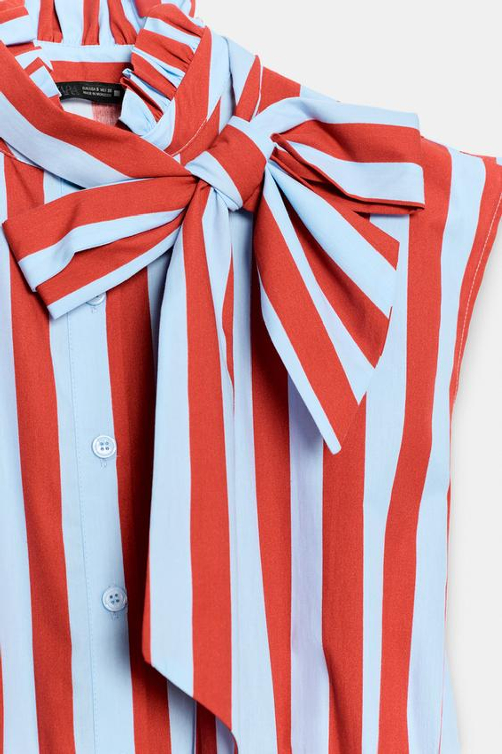 ZARA БЛУЗА В ПОЛОСКУ С УЗЛОМ, КРАСНАЯ ПОЛОСКА