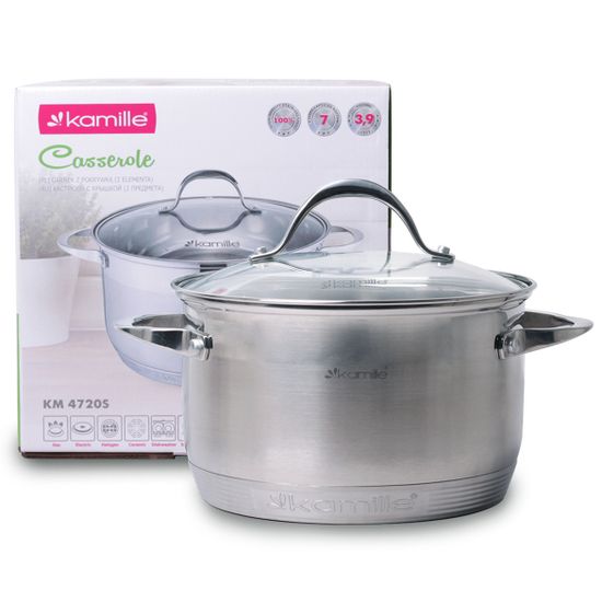 Кастрюля 3,9 л. из нержавеющей стали Kamille KM 4720S с крышкой и 7-слойным дном